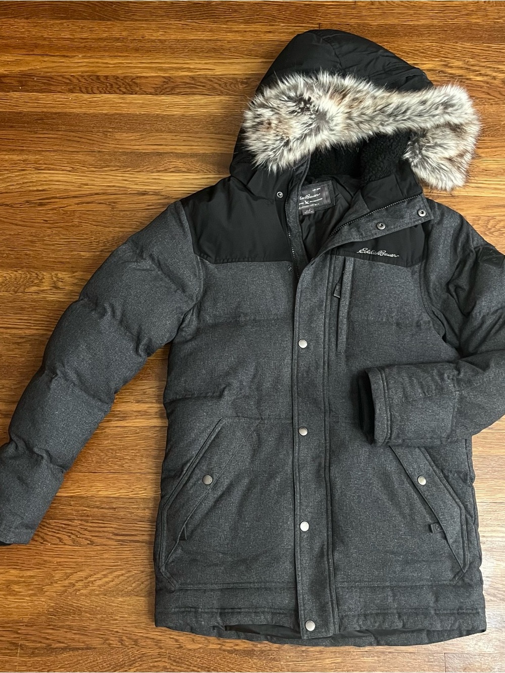 Eddie Bauer S Noble Down parka coat men’s fur Sherpa removable hood unisex